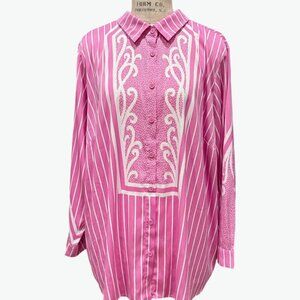 Vintage Bob Mackie Wearable Art Women's Button Down Shirt Blouse Pink XL